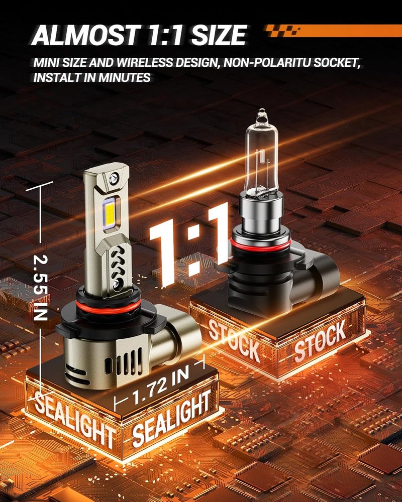 SEALIGHT مصابيح 9005 HB3، 45,000LM سطوع فائق، 6500K أبيض بارد L2S 9005 أضواء قيادة مع مروحة تبريد 25000RPM، ضوء ضباب سهل التركيب، عبوة من 2 - Image 3